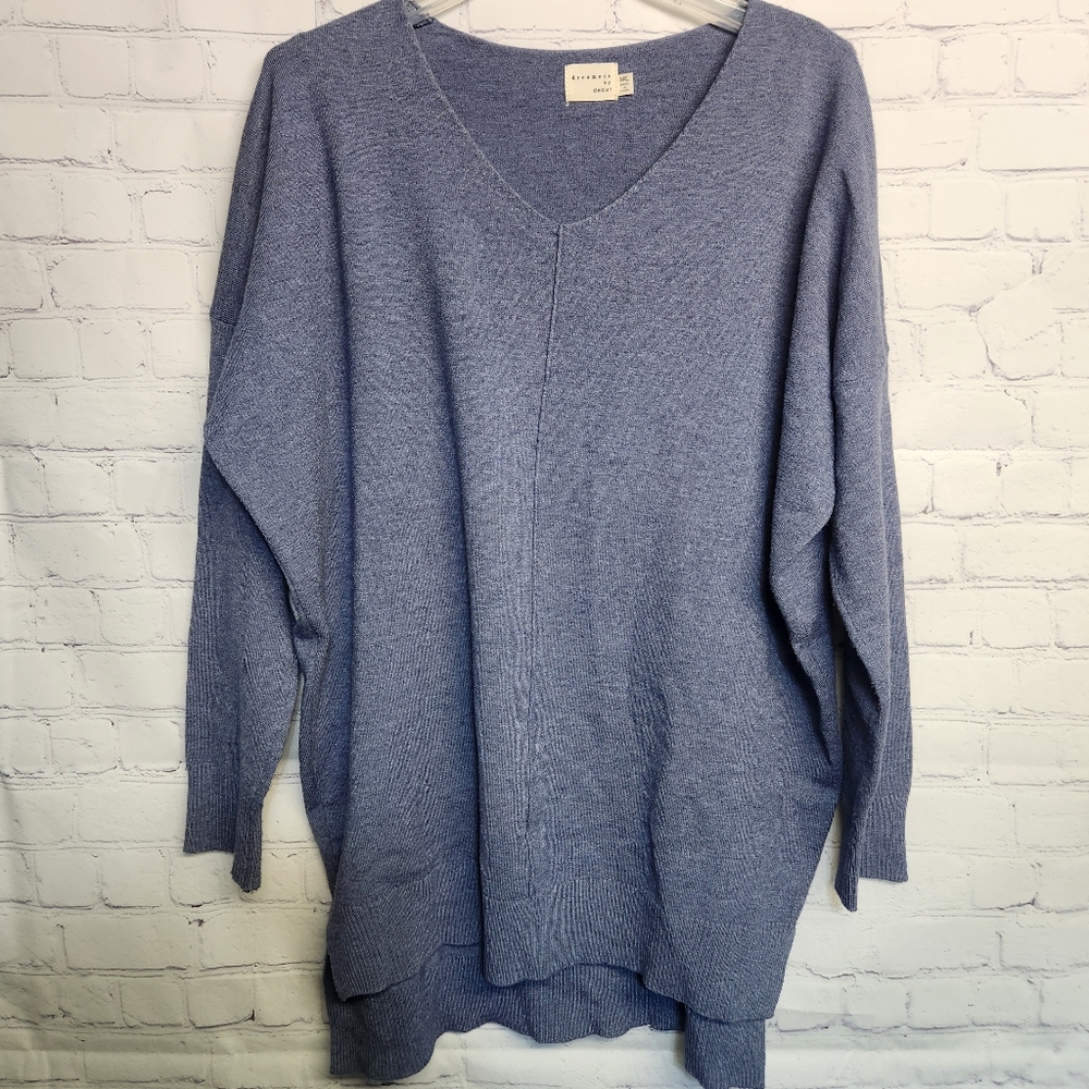 Blue V-Neck Oversized Sweater